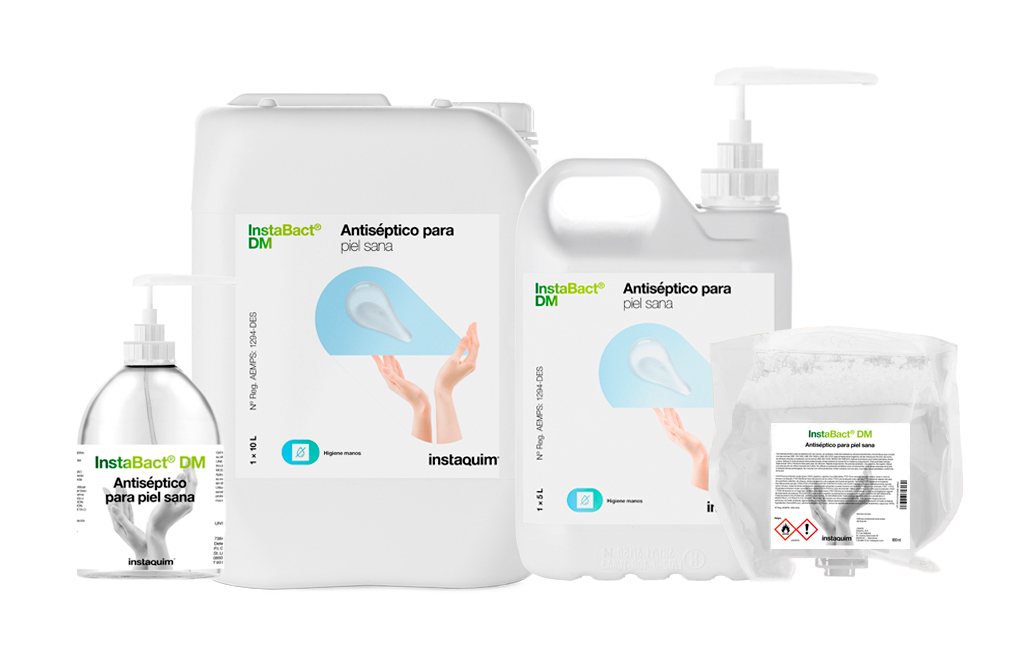InstaBact&reg; DM, Antis&eacute;ptico para piel sana. N&ordm; Reg. AEMPS: 1294-DES.